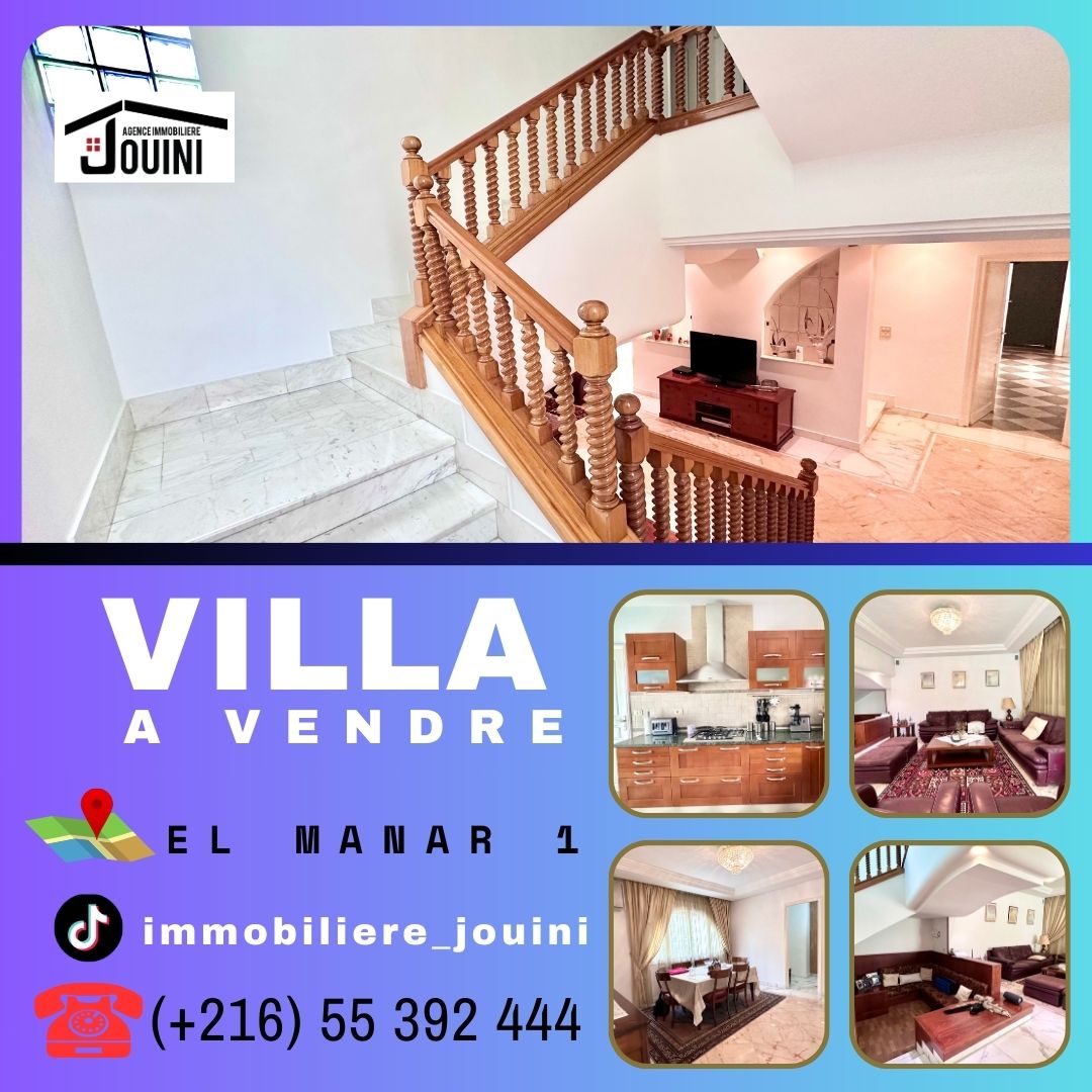 El Menzah El Manar 1 Vente Maisons Villa 520 m2  el manar 1