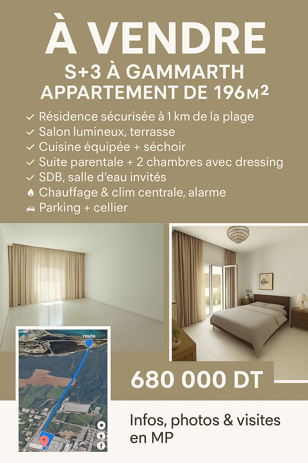 La Marsa Gammart Vente Appart. 4 pices Appartement s3  gammarth