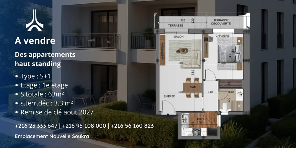 Ain Zaghouan&nbsp;Ain Zaghouan&nbsp;Vente&nbsp;Appart. 1 pi�ce&nbsp;Appartement neuf