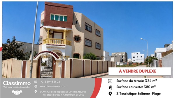 Hammam Chatt&nbsp;Borj Cedria&nbsp;Vente&nbsp;Duplex&nbsp;Immeuble standing de 380 m2 couvert