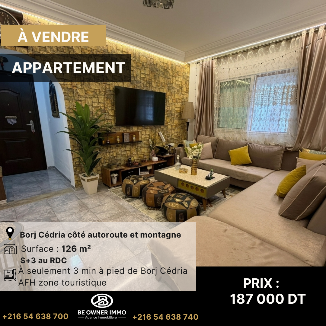 Hammam Chatt&nbsp;Borj Cedria&nbsp;Vente&nbsp;Appart. 4 pi�ces&nbsp;Appartement s3 au rdc