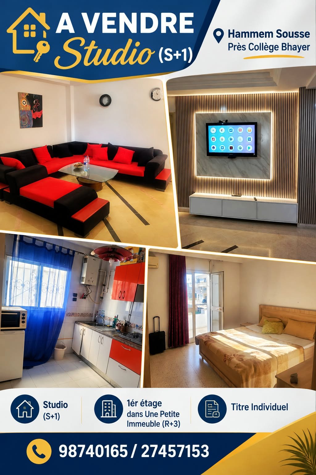 Hammam Sousse&nbsp;Hammam Sousse&nbsp;Vente&nbsp;Appart. 2 pi�ces&nbsp;Coquette studio pr�s coll�ge bhayer hammem sousse